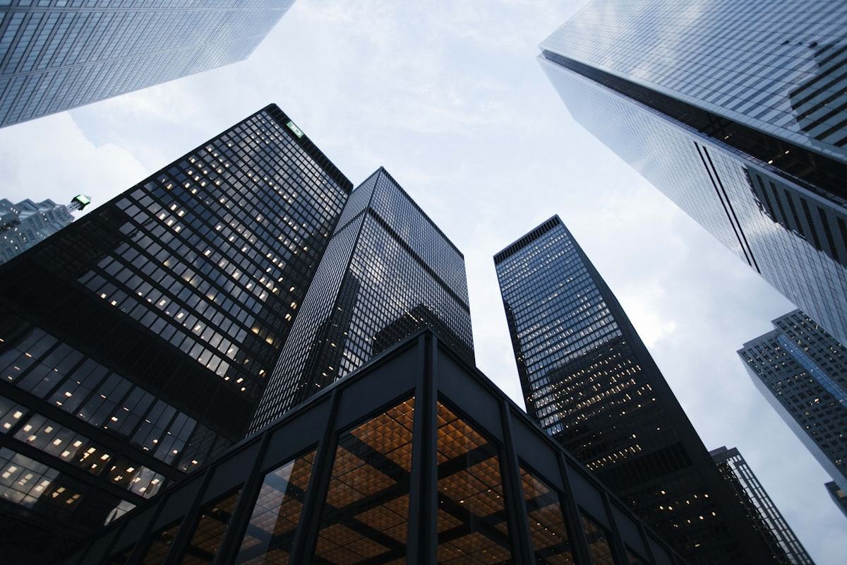 Office towers viewed from below